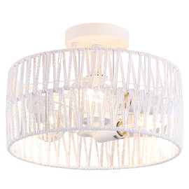 Hchunqjor 3-Light Coastal White Woven Flush Mount Light Fixture Boho Hemp Rope Semi Flush Mount Ceiling Light for Hallway Bedroom Kitchen Entryway Farmhouse Living Room, White