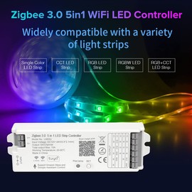 BTF-LIGHTING LM052 5-in-1 2.4 GHz RF Zigbee3.0 LED Controller for FCOB 2835 CCT 5050RGB/RGBW RGBCCT LED Strip, Voice Control, Dimming, Compatible with Bridge Tuya Dual-Mode Gateway (Not Included