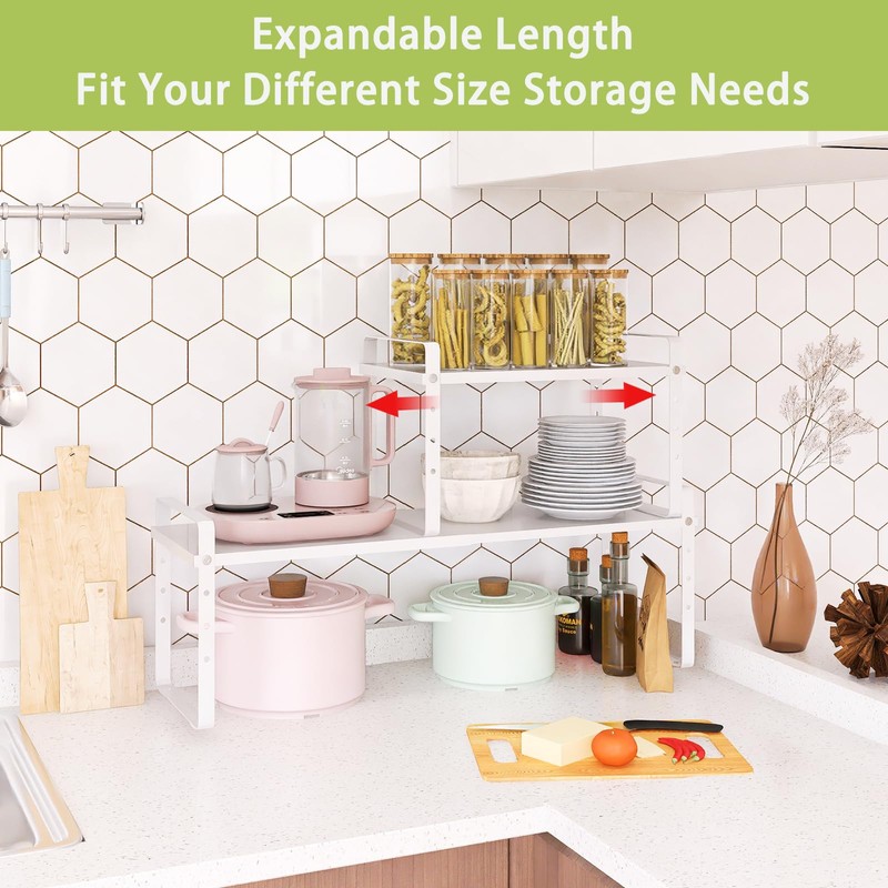Across-Star Expandable Cabinet Shelf Organizer Rack, Stackable Kitchen Counter Storage