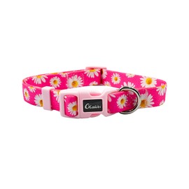 Olahibi Dog Collar and Leash Set, Pink Daisy Pattern, Polyester Material, 5ft Matching Leash, for Medium Dogs.(M, Hot Pink Daisy)