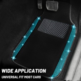 NBTEPEM Aquamrine Bling Car Floor Mats Full Set, Universal Fit Most Cars,SUV, Trucks, 4 pcs Sparkle Glitter Diamond Carpet for Women Girls with Anti-Slip Pad (Aquamrine Diamond)