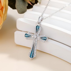 ABIGY Cross Necklace 925 Sterling Silver Cross Pendant with Turquoise Necklace Birthday Gift for Women