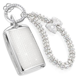 CTRINEWS for MZD Key Fob Cover with Fashionable Zirconia Wristlet KeyChain, Enchanting Diamond Patterns Soft Case for CX-5 CX-9 CX-30 3 6 Hatchback (4 buttons) Smart Key Fob Shell (White, B)