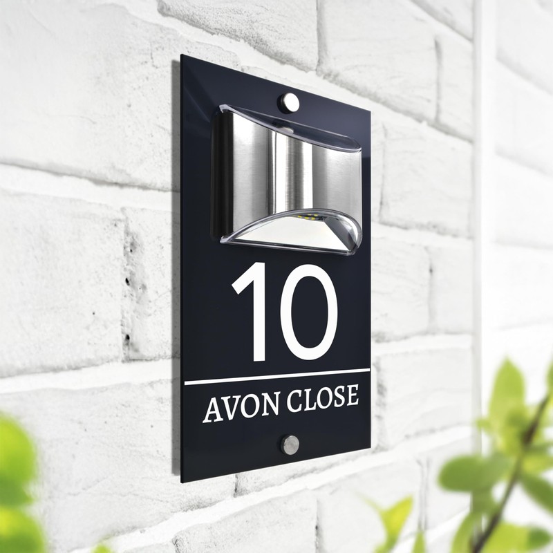 Custom Signs Solar Illuminated Modern Anthracite House Number Sign 24cm