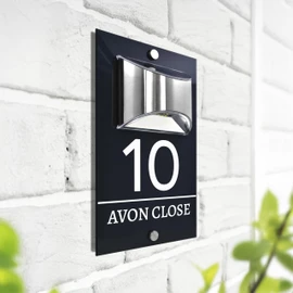Custom Signs Solar Illuminated Modern Anthracite House Number Sign 24cm x 14.5cm Horizontal Line Middle Design