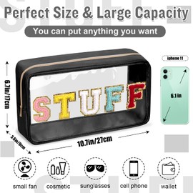 izuzta Bolsa de maquillaje Preppy Patch, bolsas de maquillaje transparentes con cierre, STUFF-Negro
