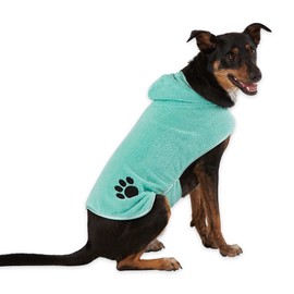 Bone Dry Pet Robe Collection, Embroidered Absorbent Microfiber Bath Robe with Adjustable Closure, for Dogs & Cats, Medium, Aqua