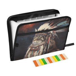 ZENWAWA Expanding File Folder Indian Cat Print 13 Pockets with Label, Portable Documents Pouch Bag Legal Size Accordion Document Organizer