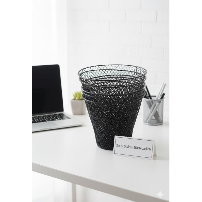 Essentials Wire Mesh Waste Basket (6, Black)