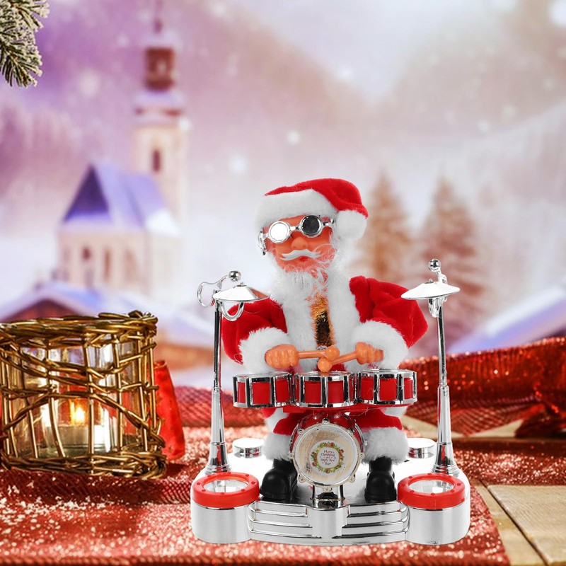 Happyyami Santa Claus Dancing Singing Figurine Playing Drum Santa Claus