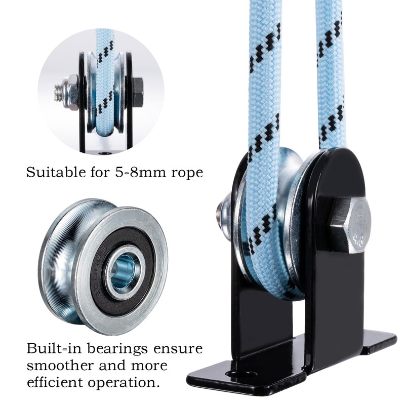 SHINIYUKI Black Pulley Wheel, Small Wall Mount Cable Pulley System