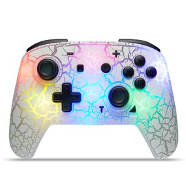 binbok Switch Controller, Wireless Switch Pro Controller for Switch/Switch Lite/Switch OLED, 8 Colors Adjustable LED Wireless Remote Gamepad with Unique Crack/Turbo/Motion Control (White)