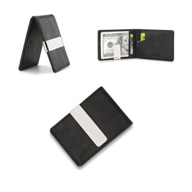 RisePlus Geldklammer Herren, Slim Wallet mit Geldklammer, Money Clip, Ultraleichtes Kartenetui, Kompaktes RFID‑Kreditkartenetui, Minimalistisches Portemonnaie mit Geldscheinklammer （Schwarz）