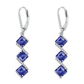 Lvoryance 5 mm Square Cut Gemstone Dangle Earrings 925 Sterling Silver Square Birthstone Leverback Earrings for Anniversary Birthday Women Gifts, Sterling Silver, Cubic Zirconia