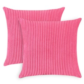 JOTOM Striped Corduroy Cushion Cover Set of 2 Home Decor Soft Throw Pillow Cover Square Pillowcase for Sofa Chair Couch Bedroom Decorative 45x45cm (45x45cm,2 Pieces, Striped|Hot Pink)