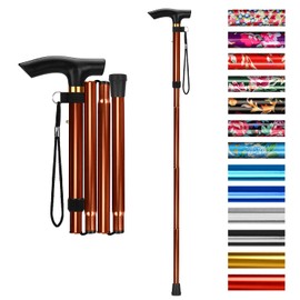 supregear Folding Cane, 5-Level Adjustable Height Walking Stick Lightweight Collapsible Portable Travel Cane with Wrist Strap and T Handle for Elderly Disabled Men Women, Khaki