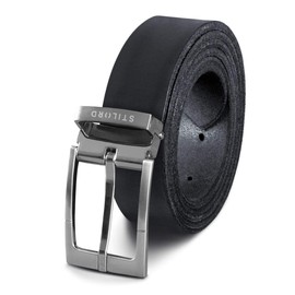STILORD Vintage Leather Belt Men Women Universal Shortenable Genuine Leather Belt Men's Belt Women's Belt Buffalo Leather, Black | Brushed Buckle - Silver I I