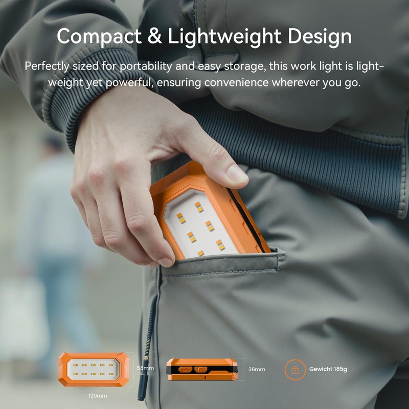 Rechargeable LED Work Light Cordless, 3000K-6500K CCT 500 Lumen, 40Hour