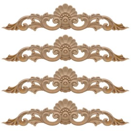 Zasvec Wooden Ornaments for Furniture Pack of 4 Wooden Ornaments Wood Carving Decoration Wooden Decoration Wall Ornament Wooden Ornaments Craft Wood Wall Decoration Wood Wood Decorative for Cupboard