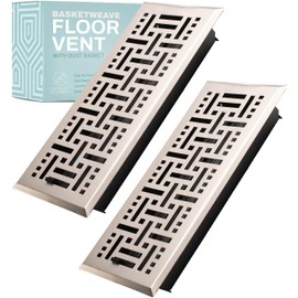 Home Intuition Basketweave Floor Vent Cover 2X12 Inch Floor Register with Mesh Cover Trap Heat and Air Walkable Metal Floor Vent for HVAC Duct, Satin Nickel