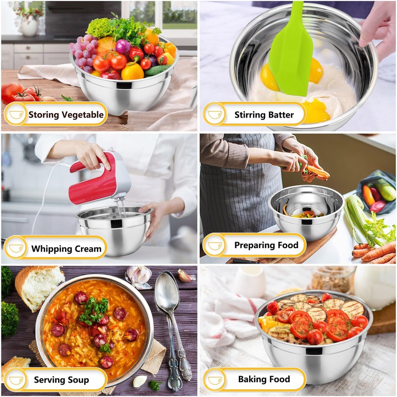 P&P CHEF Mixing Bowl with Lid Set, 7 Pieces Stainless