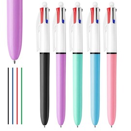 4 Color Ballpoint Pen, 5 Counts 4 in 1 Multicolored Pen, Writing Pen for School Students, Office Stationery & Supplies:_5 Counts_Multicolor