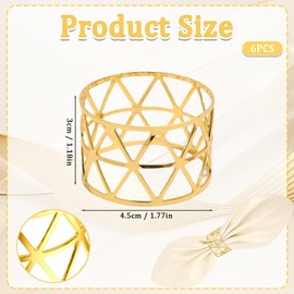 6 Stück Serviettenringe Gold, Elegante Serviettenringe für Hochzeiten, Hochwertige Servietten Gold aus Metall, Klassische Servietten Ringe, Perfekte Tischdekoration für Festlichkeiten