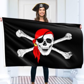 Pirate Flag – Jolly Roger Flag - Double-sided Print – 90G polyester - Double Seam - 2 brass eyelets, large 5ft x 3ft