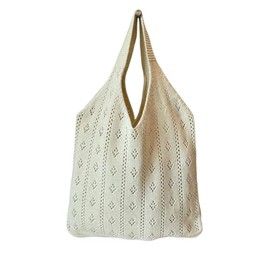 Damen Ausgehöhlte Häkel-Tragetasche, leicht und weich, modisch, lässig, gestrickt, Schultertasche, Netz-Häkel-Strandtasche, faltbar und tragbar, geeignet für Unterricht, Arbeit, Urlaub, Einkaufen.