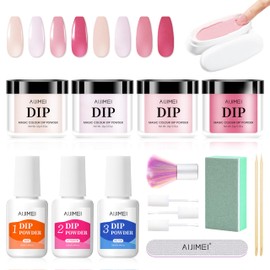AIJIMEI Dipping Powder Nail Kit 0.35oz-10g Gentle Colors Nail Dip Powder for False Nails Art Pink Purple Dip Powder Nail Kit Starter for Salon Home Use(F11-Elegant Lady)