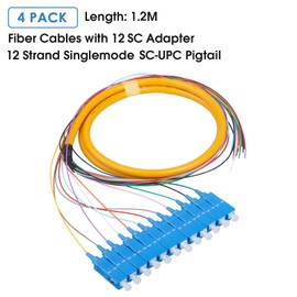 Duogalia 4-Pack SC/UPC Fiber Optic Pigtail, 1.2m 12 Strand Single Mode 9/125 Fiber Pigtail, 12 Color-Coded Fiber Patch Cords for Fusion Splicing