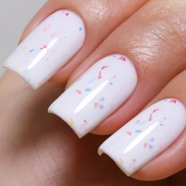 Ozzeal Gel Polish,0.5 Fl Oz White with Colorful Flake Glitter Gel Nail Polish Spring Summer LED UV Speckled Sparkle Art Starter Manicure Salon DIY Nail