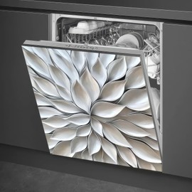 BlissYard Flowers Dishwasher Magnet Cover 23x26 Inch Silver Petal Texture Magnetic Dishwasher Cover Washers Fridge Panel Decal Cover Washing Machine Cabinet Reusable Dishwasher Door Covers Decorative