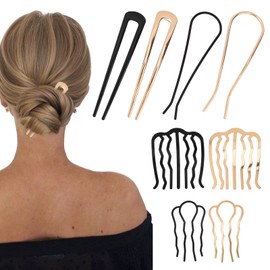 French Hair Pin, 8 PCS Hair Pins for Women Metal Hair Side Combs, French Pins Hair, U Shaped Hair Pins for Buns Updos, French Pins Hair Stick Pin Hair Combs for Styling Hairpin Hair Accessories