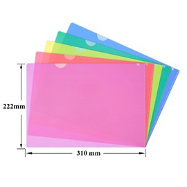 ZCZN 12 Pack A4 Plastic Folders, Plastic Sleeves, Clear Open Top & Side Cut Flush File Cover, Bright Transparent Assorted Colours