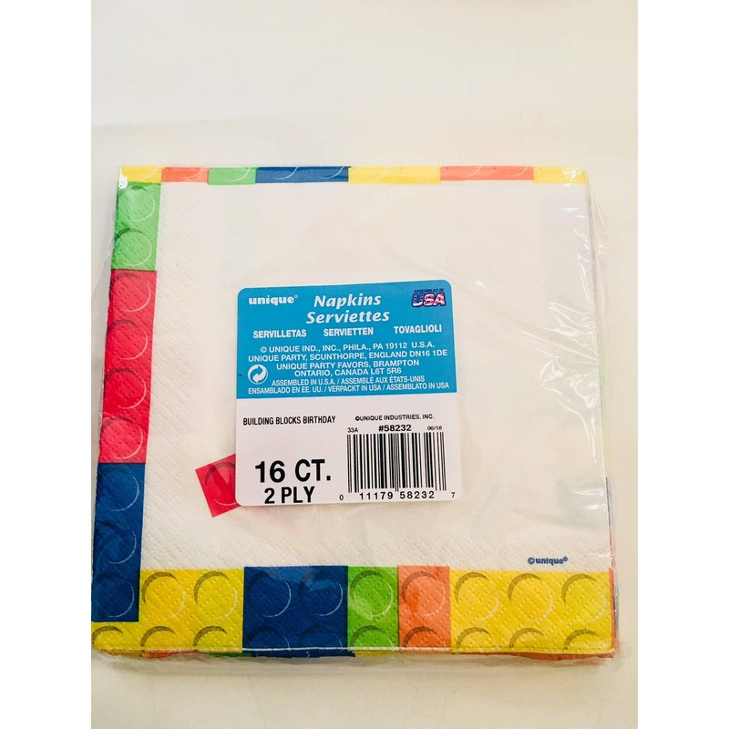 Building Blocks Birthday Beverage Napkins, 16ct
