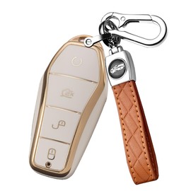 ontto TPU Car key fob cover keyring Fit for BYD Han EV Key Case Qin Plusdmi Song Pro Tang Dolphin E9 Seal Smart key case Key Holder key shell bag keychain protection Auto Accessories 4 buttons Beige B