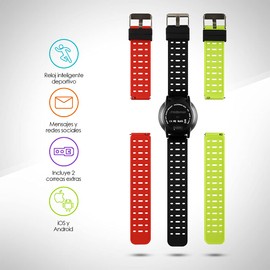 Redlemon Smartwatch Reloj Inteligente con Monitor Cardiaco, Presión Arterial y Podómetro, Resistente al Agua, Reloj para Hombre y Mujer, Notificaciones de Mensajes y Redes Sociales, 3 Correas