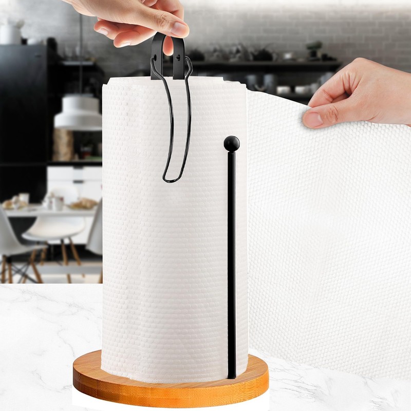 Wood Paper Towel Holder Countertop, TONLEA Kitchen Paper Towel Holder