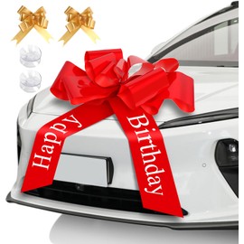 Geschenkschleife Groß, 58cm/23in Große Schleife, Wiederverwendbar Große Rote Schleife für Auto Bedruckt mit Happy Birthday, Rote Schleife Groß mit Saugnapf und Anleitung, für Geburtstag Deko