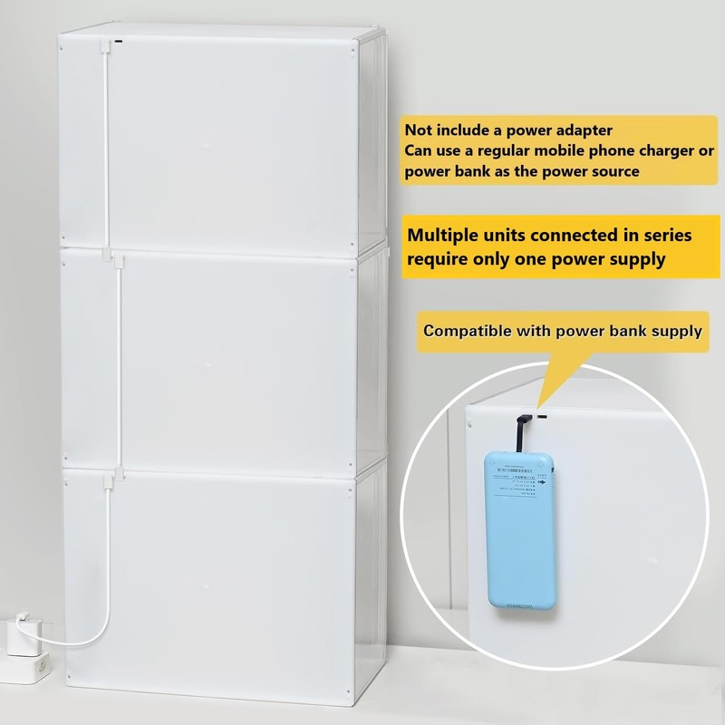 GUDEMAY Clear Acrylic Display Case with Light, Dustproof Stackable Showcase
