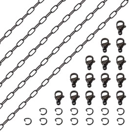 Elecrelive 16.4 Feet Stainless Steel Paperclip Chains for Jewelry Making 4.8mm Flat Oval Cable Chains Links Black Paperclip Necklace with Jump Rings Clasps for DIY Bracelet Jewelry Making