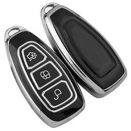 Misuyue Ford Key Fob Cover, Ford Focus Key Cover for Ford Fiesta Focus Galaxy Fusion Mondeo B-Max C-Max S-Max Mk2 MK3 MK4 MK5 Kuga Ecosport, 3 Button TPU Ford Fiesta Key Cover (Black)