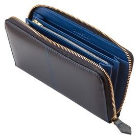 Diablo KA-513 Men's Long Wallet, Large Capacity, Leather, Zip Around Design, Color, Black x Blue