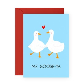 Goose Pun Love Card – “Me Goose-ta Love You” – Cute Card for Partner, Husband, Wife, Boyfriend, Girlfriend, Him, Her, Women, Men, Babe, Hun - For Anniversaries or Birthday - Comes with Stickers