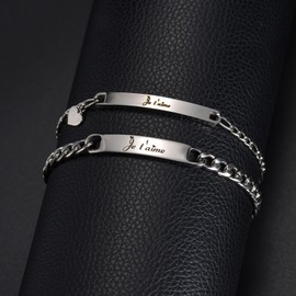 JSNOM Partner Bracelets Gift Couple Bracelet Valentine's Day Couples Partner Bracelets Silver Stainless Steel with I Love You Gifts for Birthday Wedding Christmas for Men Women, Stainless Steel, No