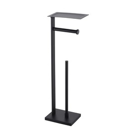 Miyili Matte Black Freestanding Toilet Paper Holder with Shelf, Paper Towel Dispenser Storage Organizer for Bathroom Square Style, F04B2