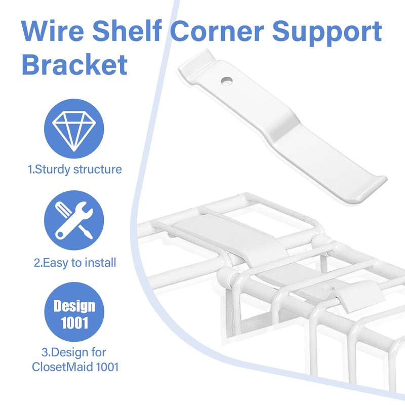 Wire Shelf Corner Support Bracket for ClosetMaid, Ventilated Wire Shelving