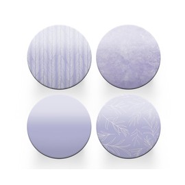 4 x Round Purple Coasters - Lilac Floral Pattern Farmhouse Women Set Theme House Warming Circle Drinks Kitchen Decoration Décor Gift #81225