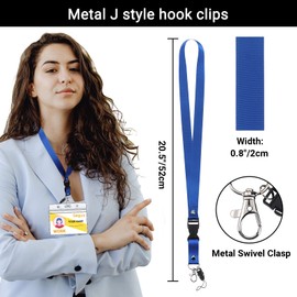Segus Lanyard with Carabiner, Pack of 20 Lanyard Long, Key Chain Strap Made of Imitation Nylon, Lanyards Blue for School, Hospitals, Factories, Office Accessories